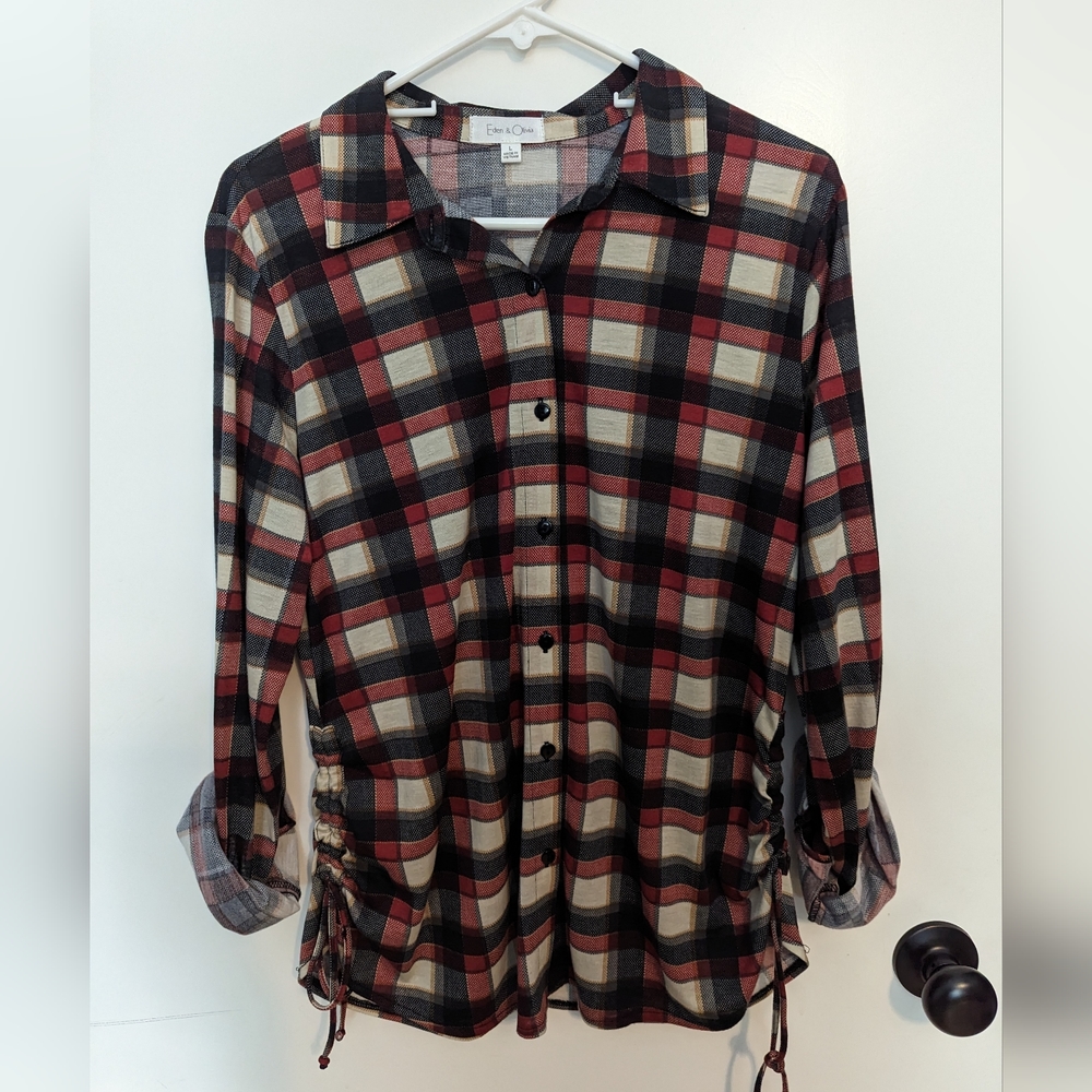 Button down flannel print Top